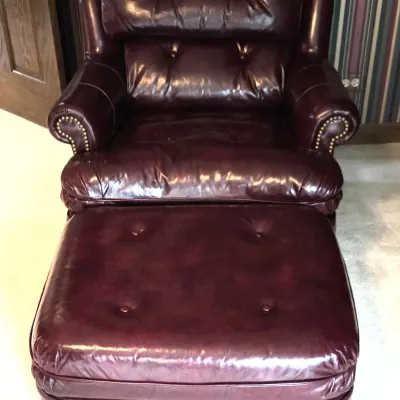 Sale Photo Thumbnail #383: Chair 31" tall x 35" deep x 30" wide
Ottoman 16" tall x 23" deep x 20.5" wide
There is a scratch under one arm; see photo
Very gently used

Pickup Details
Once your purchase is complete, you'll receive the pick-up address along with your scheduled pick-up