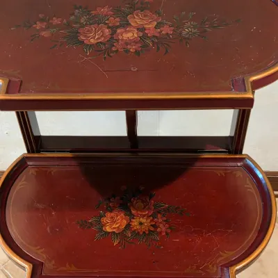 Sale Photo Thumbnail #238: Red and Gold Floral Design
Folds Up
2 Tiers
32" tall x 24" wide x 21.5" deep
Some minor scratches and wear

Pickup Details
Once your purchase is complete, you'll receive the pick-up address along with your scheduled pick-up instructions. Feel free to reac