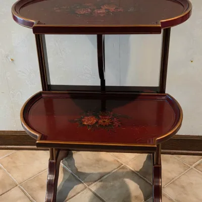 Sale Photo Thumbnail #237: Red and Gold Floral Design
Folds Up
2 Tiers
32" tall x 24" wide x 21.5" deep
Some minor scratches and wear

Pickup Details
Once your purchase is complete, you'll receive the pick-up address along with your scheduled pick-up instructions. Feel free to reac