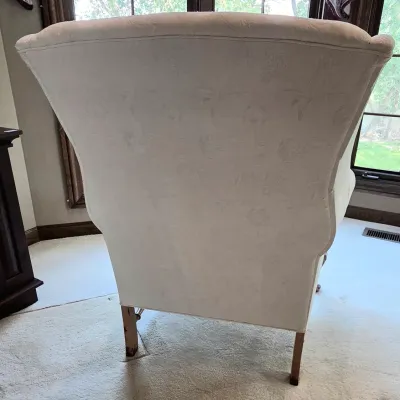 Sale Photo Thumbnail #164: Off White
Floral Print Fabric
Wood Legs
41" tall x 29" deep 34" wide
Wood has a few scratches and there is a soil mark on arm a few fabric pills

Pickup Details
Once your purchase is complete, you'll receive the pick-up address along with your scheduled p