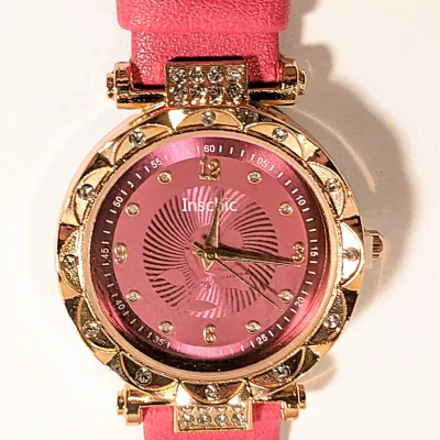 Sale Photo Thumbnail #12: PINK  Round Dial WATCH with Double Edged Jeweled Accent Stones on a Pink Faux-Leather 9" Band & Rose Gold Surround **EXTRA BATTERY INCLUDED**

Battery Properties: Non-rechargeable Battery
Brand: CAYON
Case Shape: Round
Display: Analog
Feature: Shock-resis