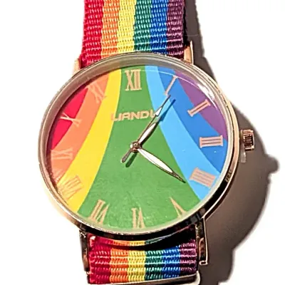 Sale Photo Thumbnail #53: Very Colorful RAINBOW Round Dial WATCH with Colored Dial, 10" Strap and Silver Tone Setting **EXTRA BATTERY INCLUDED**
QUARTZ
Non-rechargeable Battery
Brand: LIANDU
Display: Analog
ALL ITEMS SHIPPED FREE