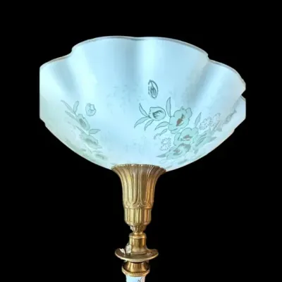 LOT 76: Tall Vintage Capodimonte Floor Lamp w Glass Shade