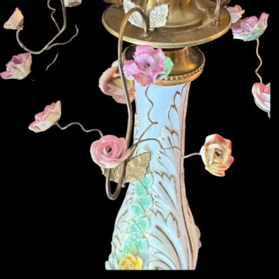 LOT 76: Tall Vintage Capodimonte Floor Lamp w Glass Shade
