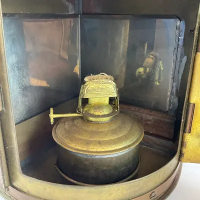 951 Vintage PERKO Brass Maritime Navigation Lantern with Blue Fresnel Lens
