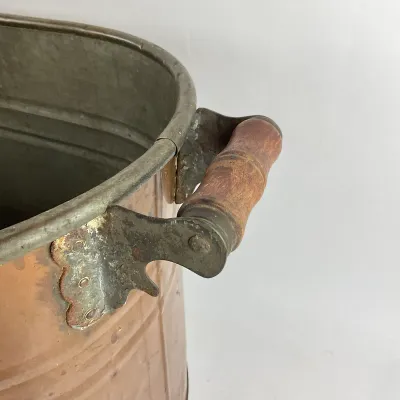 985 Antique Copper Wash Boiler with Tin Lined Interior & Lid