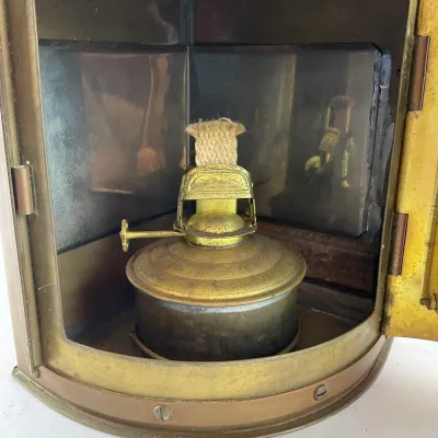 951 Vintage PERKO Brass Maritime Navigation Lantern with Blue Fresnel Lens