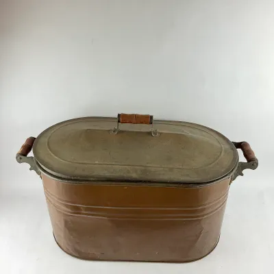 985 Antique Copper Wash Boiler with Tin Lined Interior & Lid