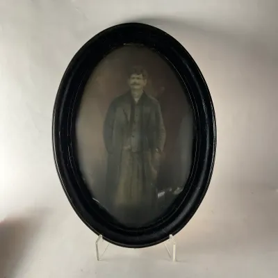 995 Antique Oval Portrait Photograph in Convex Bubble Glass Frame