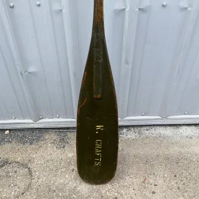 976 Vintage K. Crafts Wooden Canoe Paddle – Original Green Painted Finish