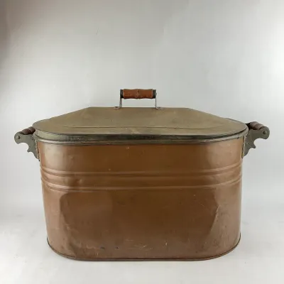 985 Antique Copper Wash Boiler with Tin Lined Interior & Lid