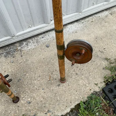 1008 Pair of Antique Bamboo Fly Fishing Rods with Wooden Reels