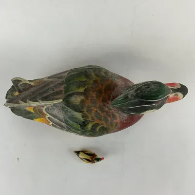 930 Hand-Carved & Painted Wood Duck Decoy with ANRI "Field Duck" Miniature