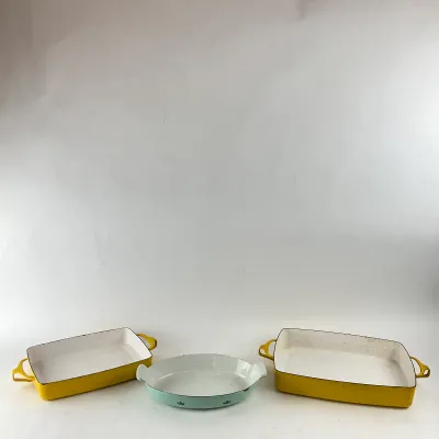 1006 Set of 3 Vintage Dansk & DRU Holland Enameled Cast Iron Baking Dishes