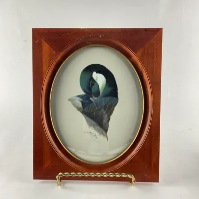 949 Signed Art LeMay "Goose #25" Gouache Wildlife Print in Wood Frame