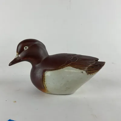 942 Pair of Vintage Swedish Duck Figures – Gustavsberg Poul Pava Archipelago Duck & Hand-Carved Goldeneye