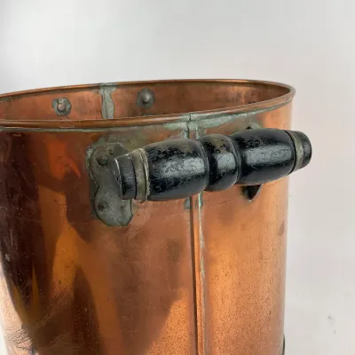 987 Antique Heavy Copper Stock Pot with Riveted Iron Handles