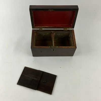 963 Antique Mahogany Tea Caddy with Double Lidded Interior