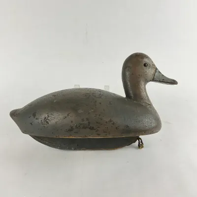938 Vintage Hand-Carved Wooden Duck Decoy with Original Keel & Glass Eyes