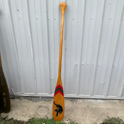 981 Hand-Painted Decorative Wooden Canoe Paddle with Black Panther Motif