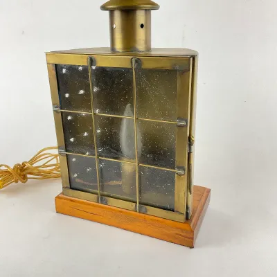 928 Vintage Brass Nautical Ship Lantern Table Lamp on Wood Base