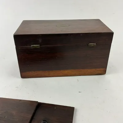 963 Antique Mahogany Tea Caddy with Double Lidded Interior