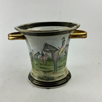 961 Porcelain Fox Hunting Cachepot / Wine Cooler with Gilt Handles