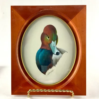 948 Signed Art LeMay "Redhead #52" Wildlife Print in Wood Frame