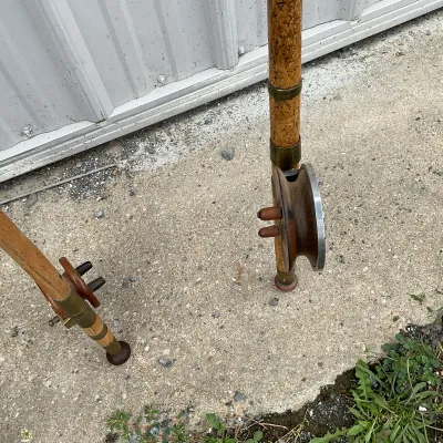 1008 Pair of Antique Bamboo Fly Fishing Rods with Wooden Reels