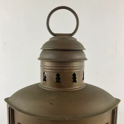 951 Vintage PERKO Brass Maritime Navigation Lantern with Blue Fresnel Lens