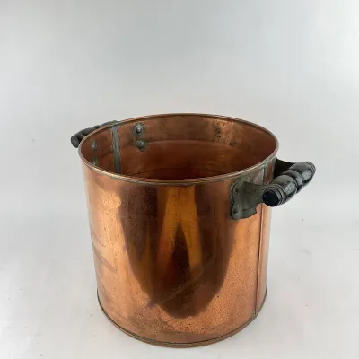 987 Antique Heavy Copper Stock Pot with Riveted Iron Handles