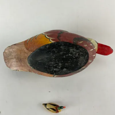 930 Hand-Carved & Painted Wood Duck Decoy with ANRI "Field Duck" Miniature