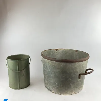 986 Vintage Galvanized Wash Basin & Minnow Bucket – Rustic Garden Planter Pair