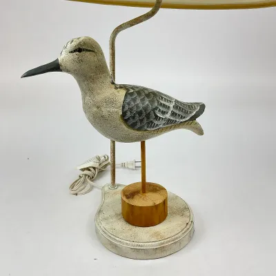 925 Handcrafted Shorebird Decoy Table Lamp on Rustic Base – Coastal Folk Art – 25"H