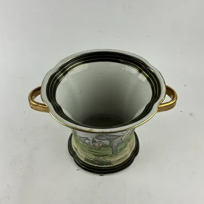 961 Porcelain Fox Hunting Cachepot / Wine Cooler with Gilt Handles
