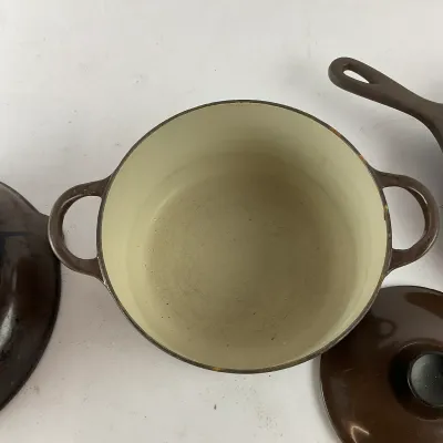 1007 4-Piece Vintage Le Creuset Enameled Cast Iron Cookware Lot – Dutch Oven & Skillets