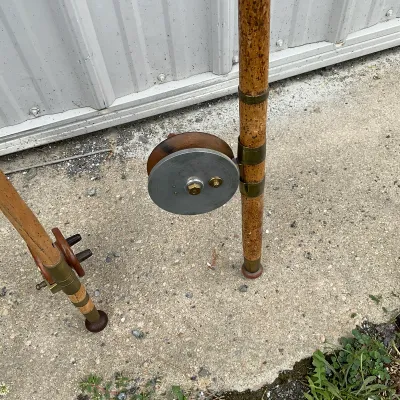 1008 Pair of Antique Bamboo Fly Fishing Rods with Wooden Reels