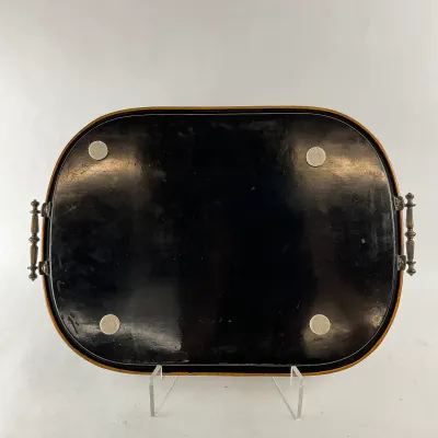 1004 Vintage Hand-Painted Toleware Serving Tray with Brass Handles
