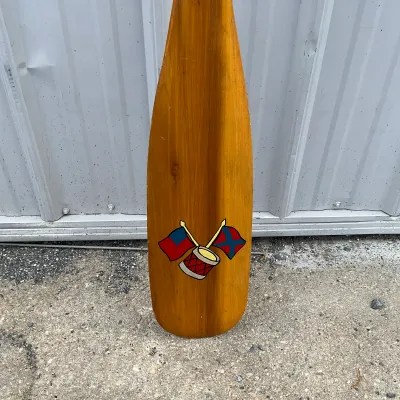 977 Vintage Wooden Canoe Paddle with Crossed Flags & Drum Decal