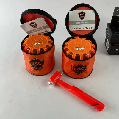 1003 Emergency Roadside Safety Kit with LED Warning Discs & Rechargeable Flashlights