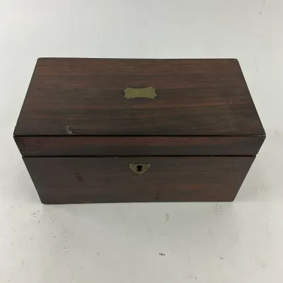 963 Antique Mahogany Tea Caddy with Double Lidded Interior