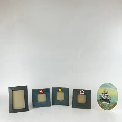 929 Coastal Nautical Wall Décor Lot – Thomas Point Lighthouse Plaque & 4 Decorative Frames