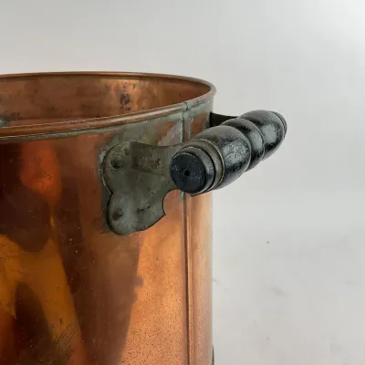 987 Antique Heavy Copper Stock Pot with Riveted Iron Handles