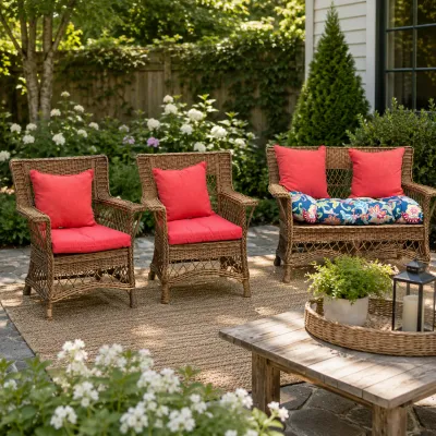 1010 3-Piece Rustic Wicker Patio Seating Set with Cushions