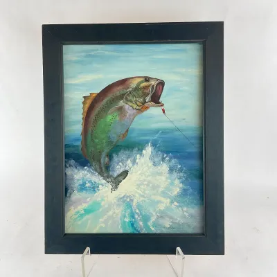 996 Original Acrylic on Canvas "Rainbow Trout" Fishing Painting