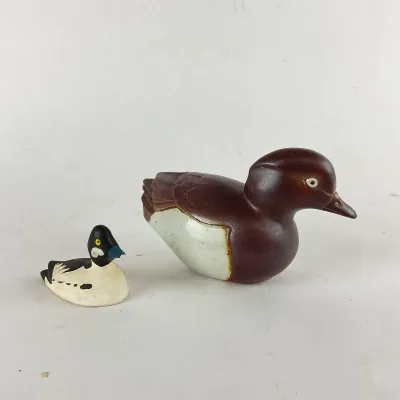 942 Pair of Vintage Swedish Duck Figures – Gustavsberg Poul Pava Archipelago Duck & Hand-Carved Goldeneye