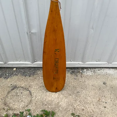979 Antique K. Crafts Beaver Tail Wooden Canoe Paddle – 66.25"