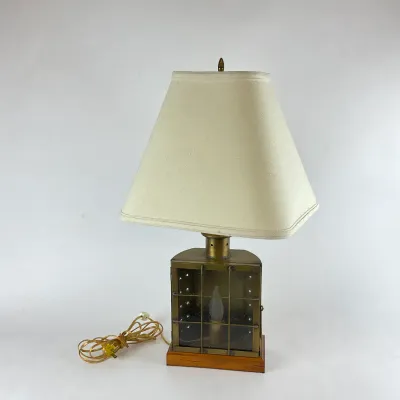 928 Vintage Brass Nautical Ship Lantern Table Lamp on Wood Base