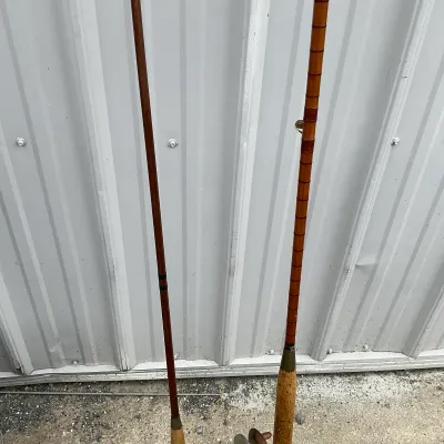 1008 Pair of Antique Bamboo Fly Fishing Rods with Wooden Reels