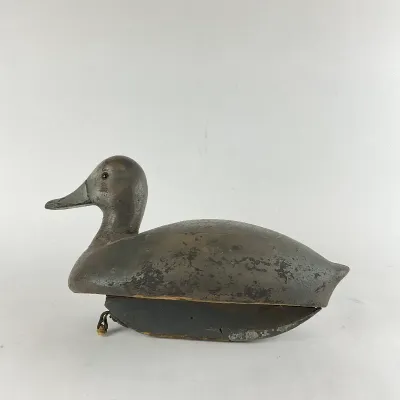 938 Vintage Hand-Carved Wooden Duck Decoy with Original Keel & Glass Eyes
